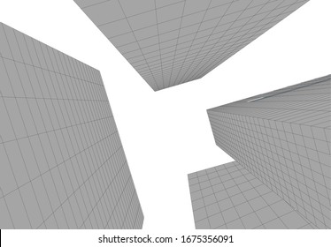 edificios abstractos, dibujo arquitectónico 3d