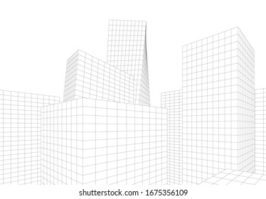 abstrakte Gebäude, architektonische Zeichnung 3d