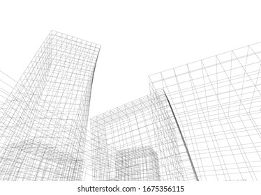 abstract buildings, architectural drawing 3d