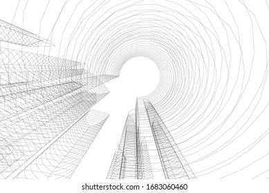 abstract buildings, architectural drawing 3d
