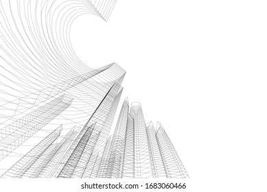 edificios abstractos, dibujo arquitectónico 3d