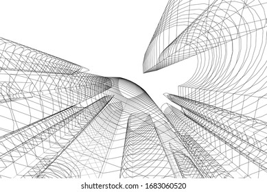 abstract buildings, architectural drawing 3d