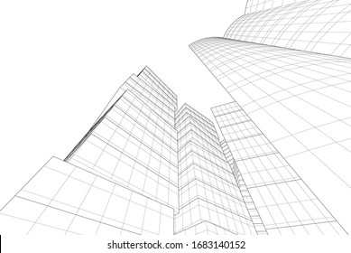 abstract buildings, architectural drawing 3d