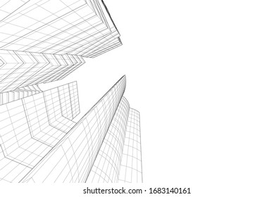 abstract buildings, architectural drawing 3d