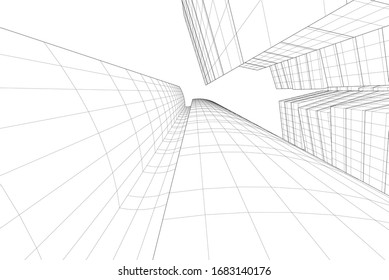 edificios abstractos, dibujo arquitectónico 3d