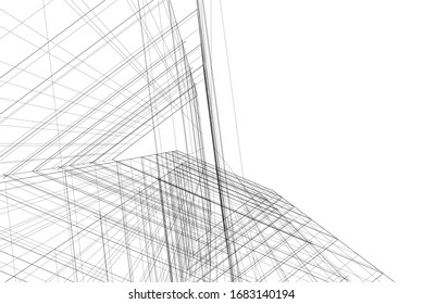 abstrakte Gebäude, architektonische Zeichnung 3d
