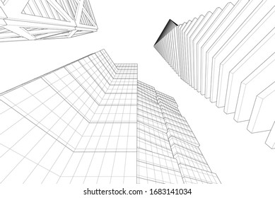 abstrakte Gebäude, architektonische Zeichnung 3d