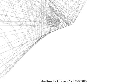 abstract buildings, architectural drawing 3d vector illustration