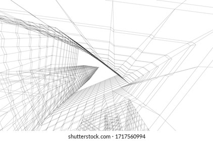 abstract buildings, architectural drawing 3d vector illustration