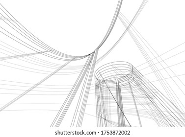 abstract buildings, architectural drawing 3d