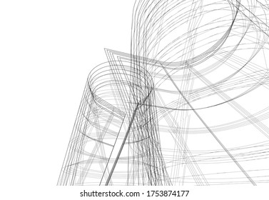 abstract buildings, architectural drawing 3d