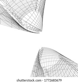 edificios abstractos, dibujo arquitectónico 3d