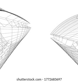 abstrakte Gebäude, architektonische Zeichnung 3d