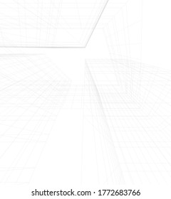 edificios abstractos, dibujo arquitectónico 3d