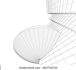 abstrakte Gebäude, architektonische Zeichnung 3d