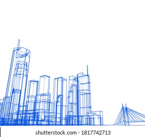 abstract buildings, architectural drawing 3d