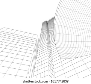 abstract buildings, architectural drawing 3d