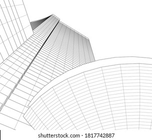 edificios abstractos, dibujo arquitectónico 3d