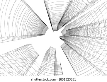 dibujo arquitectónico de edificios abstractos 3d