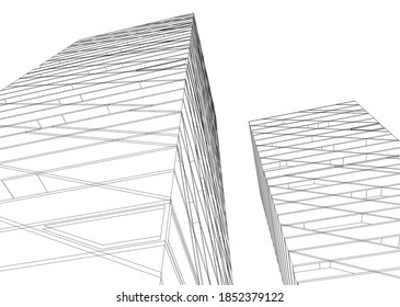 abstract buildings, architectural drawing 3d