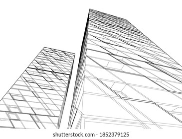 abstract buildings, architectural drawing 3d