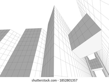 abstract buildings, architectural drawing 3d