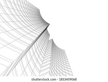 abstrakte Gebäude, architektonische Zeichnung 3d