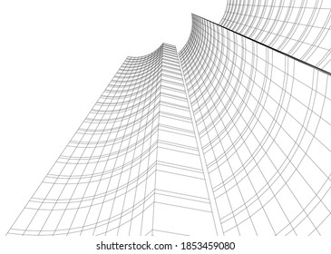abstrakte Gebäude, architektonische Zeichnung 3d