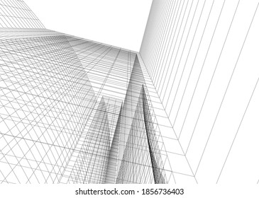 abstrakte Gebäude, architektonische Zeichnung 3d