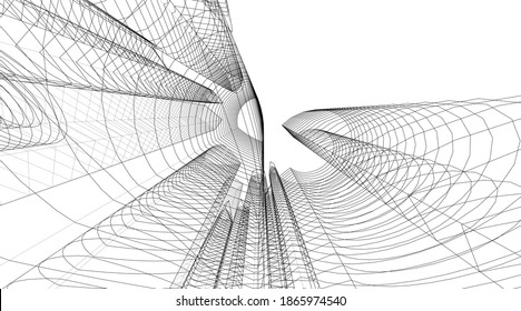 abstract buildings, architectural drawing 3d