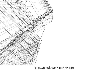 abstrakte Gebäude, architektonische Zeichnung 3d