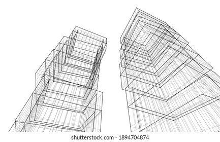 abstract buildings architectural drawing 3d