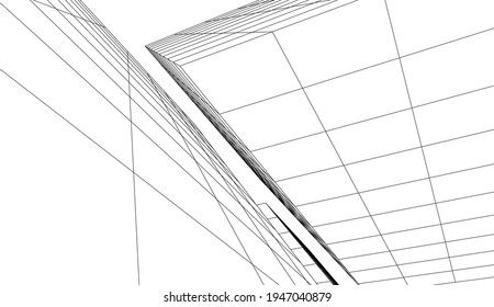 abstract buildings architectural drawing 3d illustration