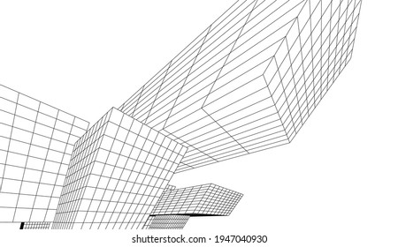 abstract buildings architectural drawing 3d illustration