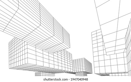 dibujo arquitectónico de edificios abstractos ilustración 3d