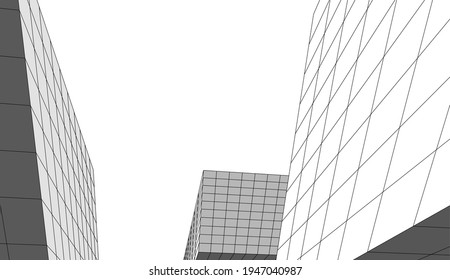 abstract buildings architectural drawing 3d illustration