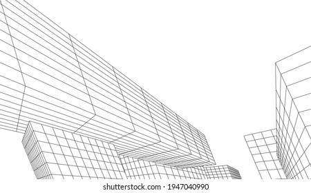 dibujo arquitectónico de edificios abstractos ilustración 3d