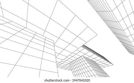 abstrakte Gebäude, architektonische Zeichnung 3D-Illustration