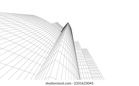 abstrakte Gebäude, architektonische Zeichnung 3d