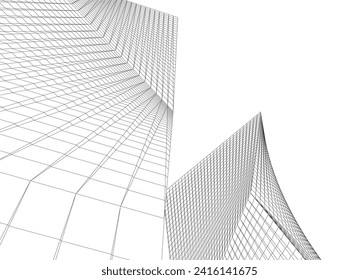 abstrakte Gebäude, architektonische Zeichnung 3d