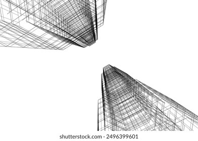 Abstract buildings architectural drawing 3d illustration