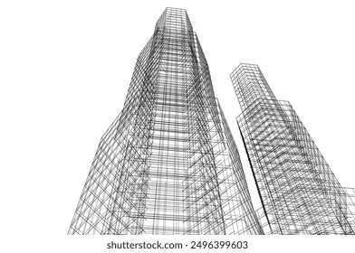 Abstract buildings architectural drawing 3d illustration