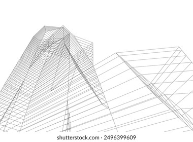 Edificios Abstractas Dibujo arquitectónico Ilustración 3D