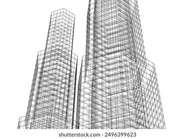 Abstract buildings architectural drawing 3d illustration