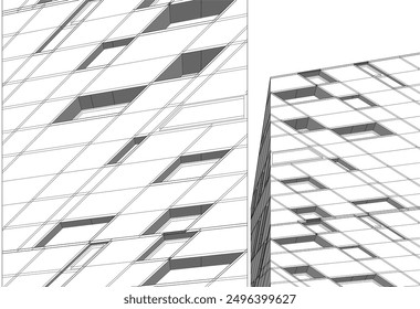 Abstract buildings architectural drawing 3d illustration