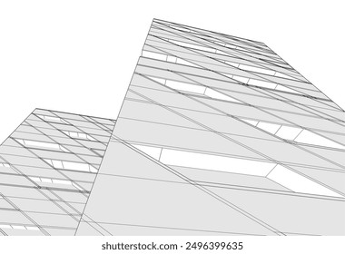 Abstract buildings architectural drawing 3d illustration