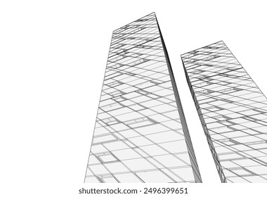 Abstract buildings architectural drawing 3d illustration