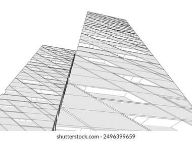 Edificios Abstractas Dibujo arquitectónico Ilustración 3D