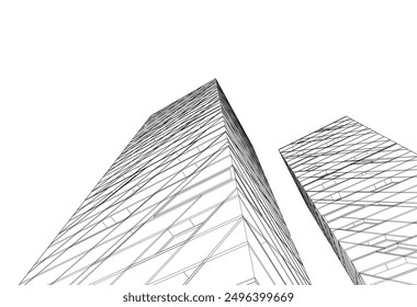Abstract buildings architectural drawing 3d illustration