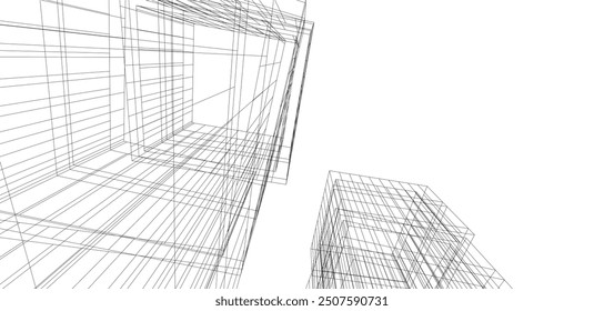 abstract buildings, architectural drawing 3d rendering